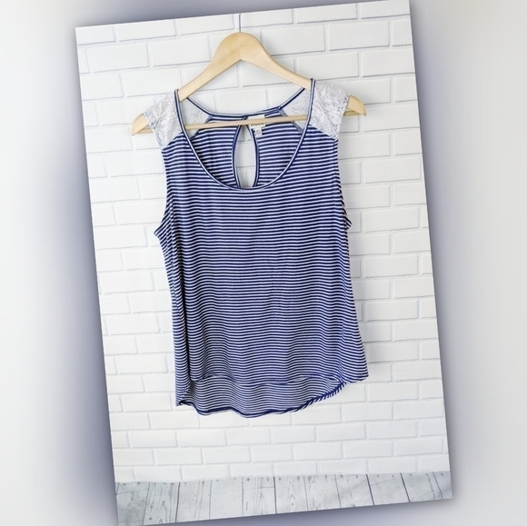 Mudd Blue Striped Scoop Tank Top Women's Extra Large - Picture 1 of 5